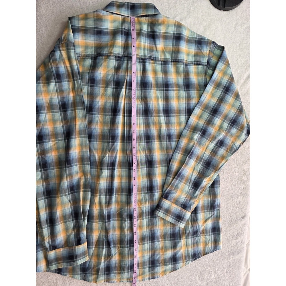 Cinch Men's M Plaid Western Shirt Blue Orange Button Down Rodeo Ranch 100% Cott - Picture 4 of 5